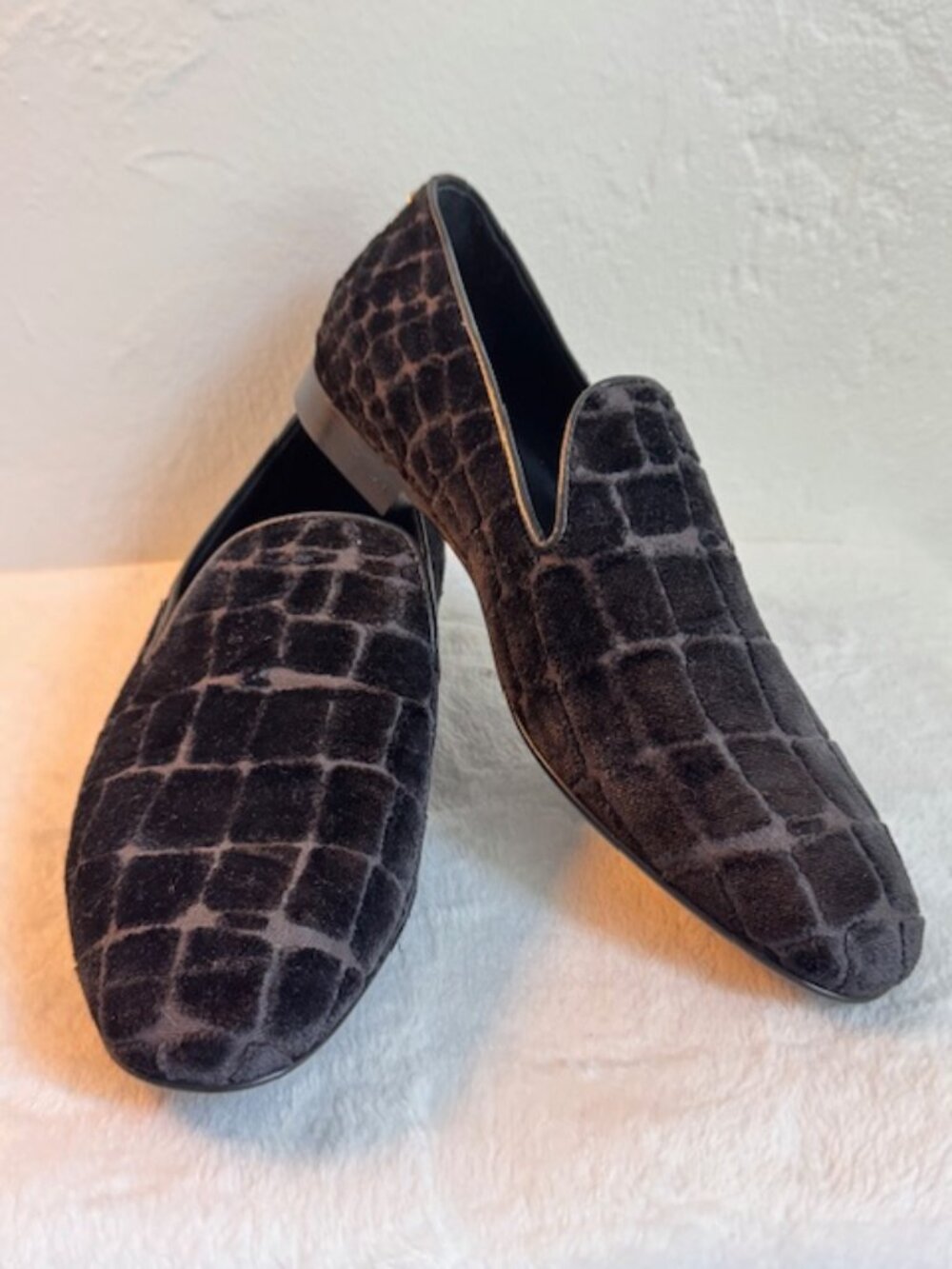 Versace Men’s Black Croc-Effect Velvet Loafers Size EU 40
